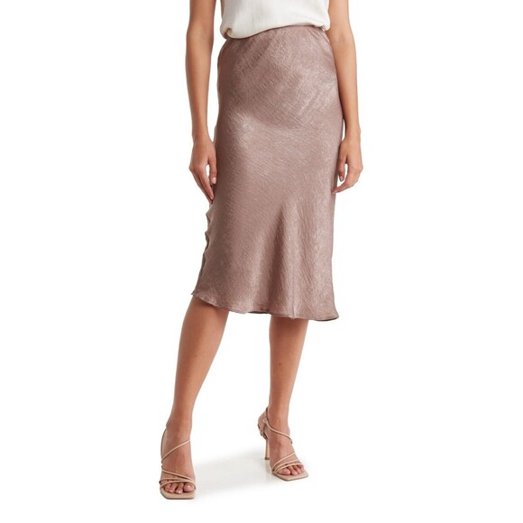NWT Bobeau Mushroom Satin Shimmer Midi Skirt Size M Feminine Classy Elegant - Picture 1 of 7